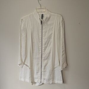 XCVI Crisp White Linen Ligjtweight Full Zip Jacket Sz L